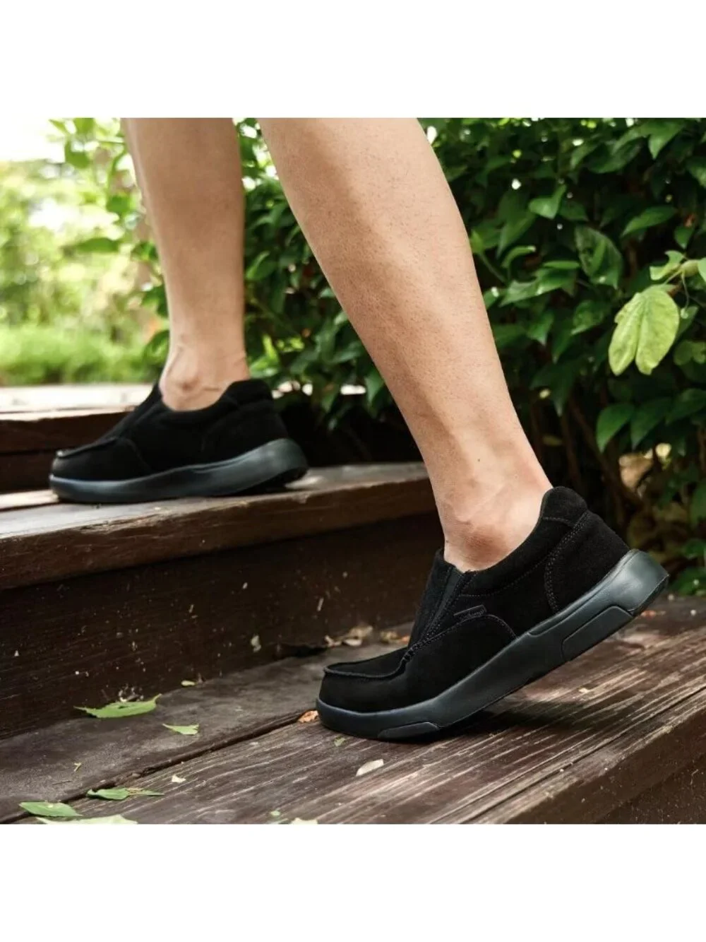 OrthoComfoot Mens Black Leather Slip On Loafer Comfortable Non-Slip Casual Shoes